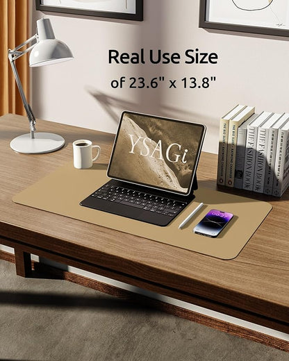 YSAGi Leather Desk Protector, Office Mat, Large Mouse Pad, Non-Slip PU Leather Blotter, Laptop Desk, Waterproof Writing Pad for Office and Home (Latte, 23.6" x 13.8")