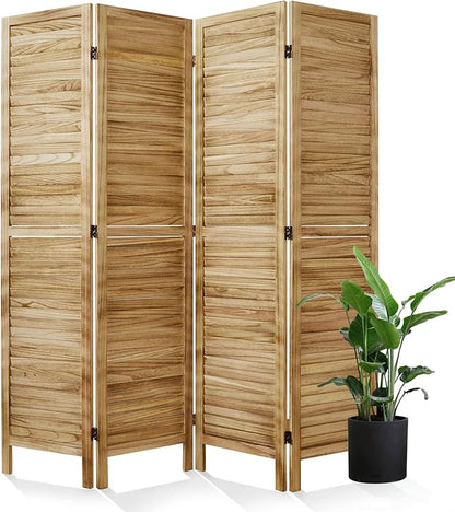 Room Dividers and Folding Privacy Screens, Wood Louvered Separators Divider Wall for Home Office Bedroom - 4 Panels, 67 * 60inch (Wood)