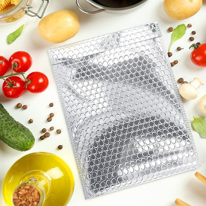 Amiff Silver Thermal Bubble Mailer, 11 x 15 Inches. 10 Pack Metallic Bubble Mailers. Self-Seal Insulated Mailers for Cold Shipping. Padded Envelopes Waterproof. Thermal Bag for Food, Cosmetics