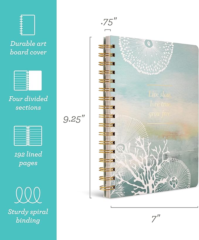 Compendium Spiral Notebook – Live Slow, Love True, Grow Free. – A Designer Spiral Notebook with 192 Lined Pages, College Ruled, 7.0" W x 9.25" H