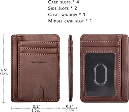 TOURSUIT Travel Minimalist Slim Front Pocket Wallet for Men Women, RFID Blocking Credit Card Holder Case (Coffee)