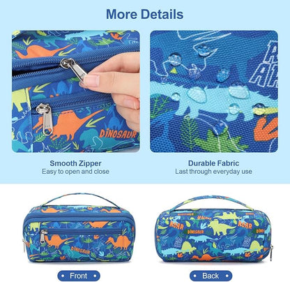 Large Pencil Case for Boys - Aesthetic Pencil Pouch for School | Kids Pencil Case & Wide Handle, Water Resistent Organizer Box,Fits 50 Pens & Markers, Daily Use, Blue Dinosaur