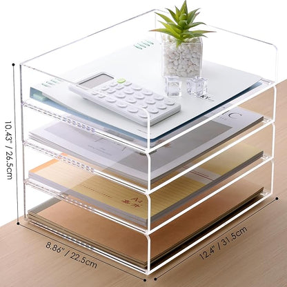 SANRUI Acrylic Stackable Letter Tray Clear Desk Paper Organizer 4-Tier Desk File Organizer Paper Sorter Holder Document Shelf Tray for Letter/A4,4-Pack