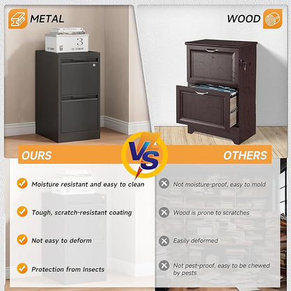 Bestoo 2-Drawer File Cabinet with Lock, Metal Filing Cabinet for Home Office, Vertical Filing Storage Cabinets, Fits File Folders, Letter/Legal/F4/A4 Size, Assembly Required (Black)