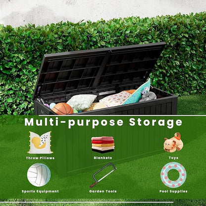 Yardgrace 210 Gallon Outdoor Storage Box - Waterproof Patio Deck Box for Outside Deliveries, All-Weather Resin Bin with Lock for Cushions & Tools, Black