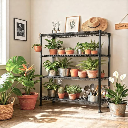 M MZG 1400 lbs 4 Tier Storage Rack Metal Wire Shelving Unit, Storage Standing Household Shelf Organizer for Kitchen Pantry Closet Garage Basement Utility Room, Black 15.8" D x 45.3" W x 59.4" H