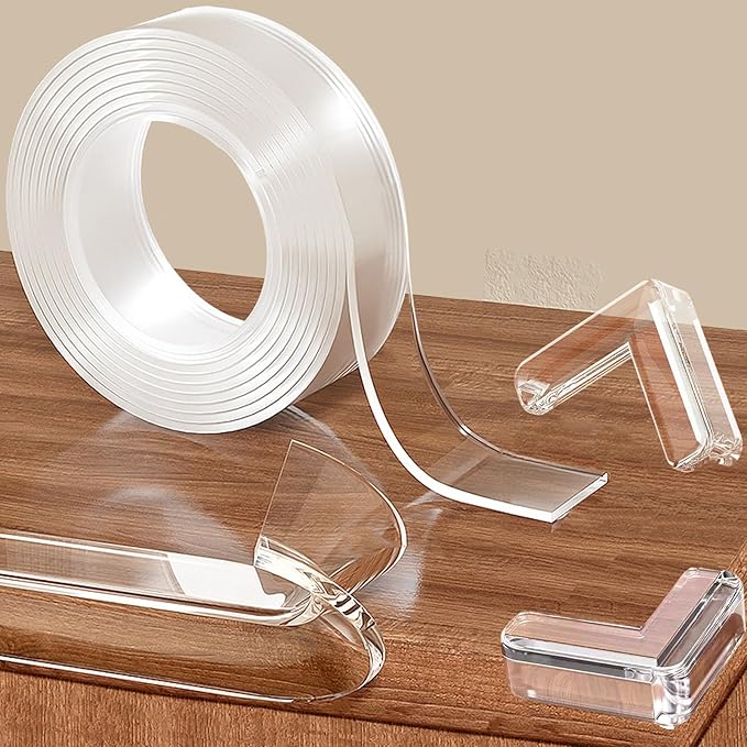 Corner Protectors Baby Proofing,0.8 in x 13.12 FT Clear Edge Protector Strip with 6 Furniture Corner Guards,Cabinets,Tables and Window Sill Sharp Corner Safety Bumpers