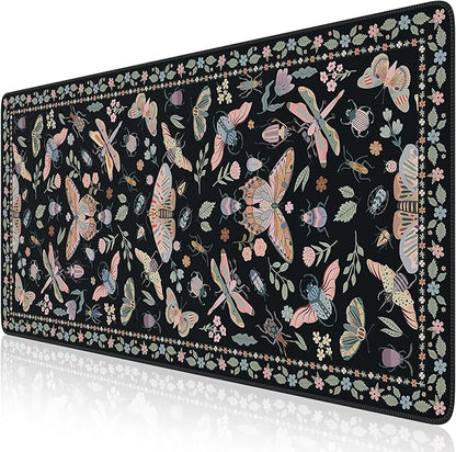 iCasso Black Large Mouse Pad, Desk Matt for Desktop, XXL Desk Mat for Keyboard and Mouse, Anti-Slip Big Mousepad Computer Mat with Stitched Edges(Insects)