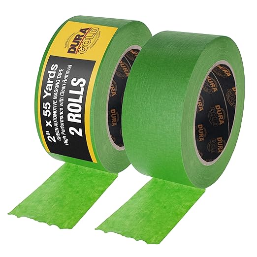 Dura-Gold Green Automotive Masking Tape 2 Inch (1.88 Inch x 55 Yards), 2 Rolls - Premium High-Performance, Heat Resistant - Auto Refinish Painting, Car Detailing, Autobody, Industrial, Painters Tape