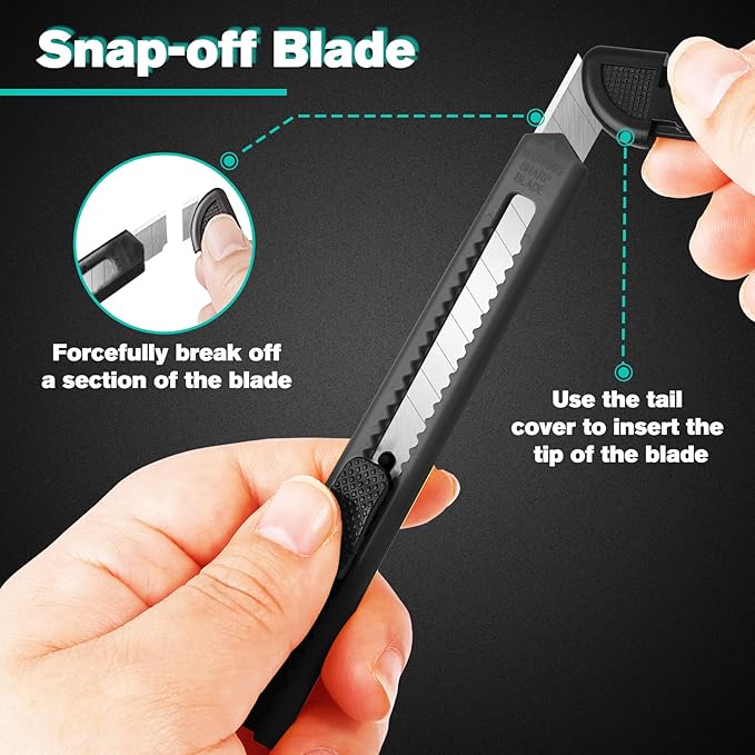 24 Pack Box Cutters, 9mm Razor Knife, Push-Sliding Button, Box Cutter Retractable, Break-off Utility Knife, Box Opener Tool for Office, Home, School, Art DIY