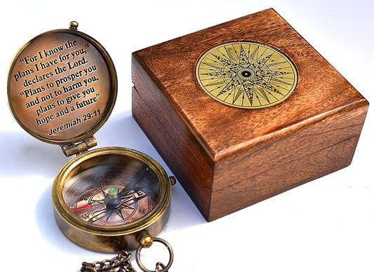 For I Know The Plans I Have For You, Jeremiah 29:11, Solid Brass Directional Engraved Compass, Baptism Gifts for Boys Girls, First Communion, Christian Gifts for Men, First Confirmation Gifts for Boys