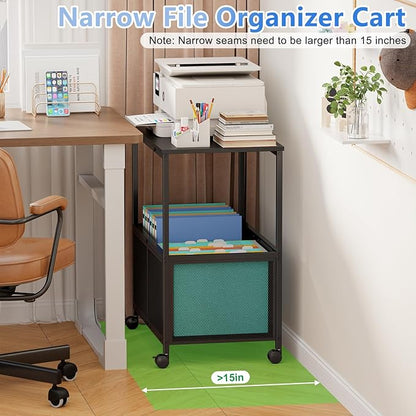Sbanmao Rolling File Cart, Mobile Hanging File Cabinet with Wheels, Filing Cabinet Organizer Printer Stand File Organizer File Cabinet for Home Office, Black (120~150 Letter-Size Files)