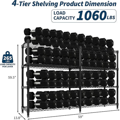 MilleLoom 4-Tier Metal Shelving Unit, Heavy Duty Storage Shelves Adjustable Garage Shelf, Easy Assembly, for Basement, Kitchen & Pantry Room Organization, 13.8" D x 60" W x 59.5" H
