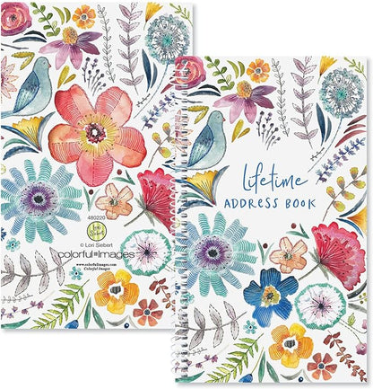 Current Embroidered Florals Address Book-94 Pages; Small 5" x 8-1/2" Size for Purse or Office,Spiral Bound Soft Cover Organizer for Contacts,Addresses,Email, & Phone Numbers + 50 Replacement Stickers