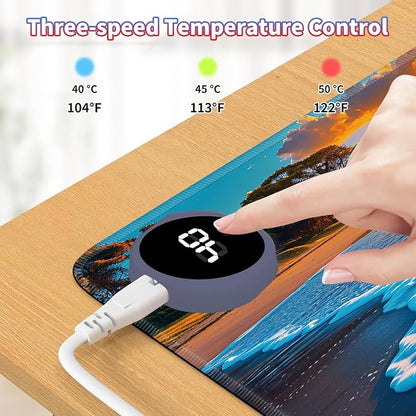 Heated Desk Pad Large Mouse Pad 23.6 x 14.1 inch with 3 Levels Heating & Auto Shut-Off Warm Mouse pad PU Leather Computer Mousepad for Home Office Work - Sunrise Beach