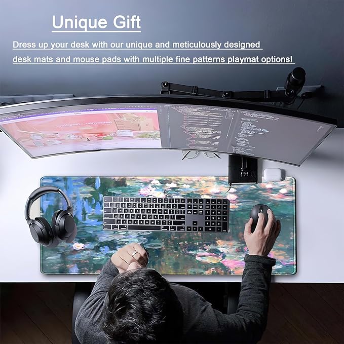 Desk Mat Cute Abstract Oil Painting Mouse Pad Boho Floral Desk Pad XL Large Extended Mousepad Desk Matt for Desktop, Computer Keyboard and Mouse Mat for Women Office Decor Accessories 31.5x11.8 in