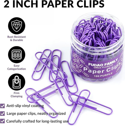 Jumbo Paper Clips, 2 Inch Large Paper Clip, 100 pcs Paperclips (Jumbo, Purple)