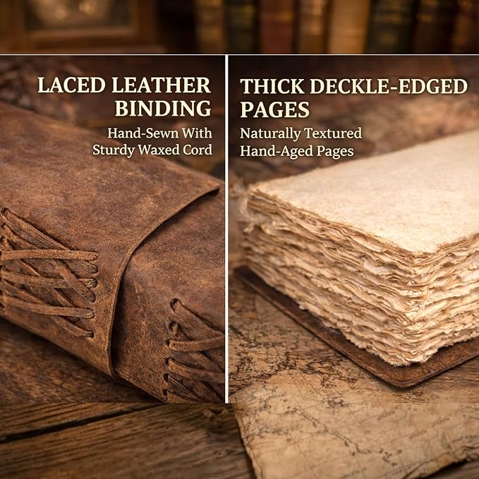 cuero C Compass Vintage Leather Journal - Antique Handmade Leather Bound journal with deckle edge paper Diary - Leather Sketchbook - Drawing Journal Notebook - Great Gift Men And Women (5X7 Inch)
