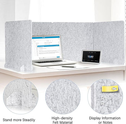 AMUSIGHT 4 Pack Acoustic Desk Dividers - 24" x 20" Freestanding Privacy Panels Set with Noise - Reducing Design Cubicle Sound Proof, Ideal for Office, Classroom, and Home (Silver Gray)