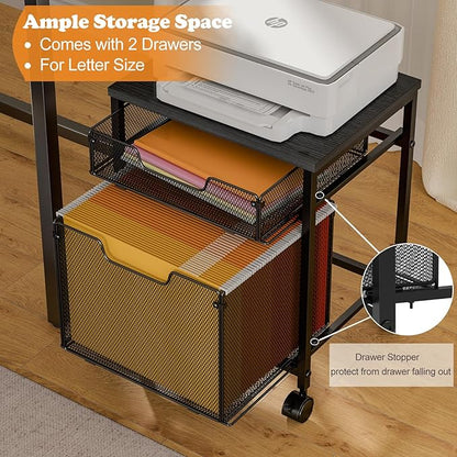 Rolling File Cabinet Cart, Printer Stand with Storage Drawer, Mobile Filing Cabinet on Lockable Wheel, Printer Cart with Hanging File Folder Organizer Beside Under Desk for Office Home(Patent Pending)