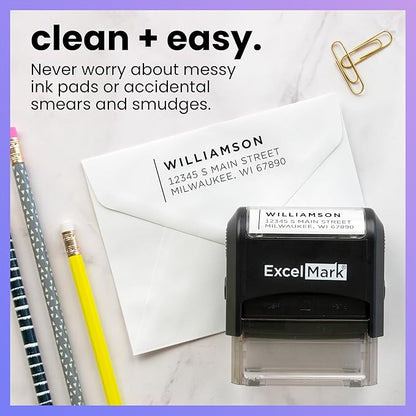 ExcelMark Personalized Return Address Stamp – Custom Self Inking Rubber Stamp (Large, Modern Line)