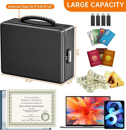 ENGPOW Fireproof Document Box with Lock & Heat-Resistant Fireproof Zipper | 6400°F 12-Layer Fire Protection,Hard Case File Organizer with Multi-Pocket,Portable Home Safe Storage for Money,Jewelry