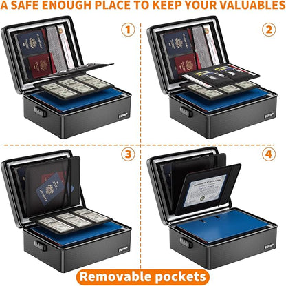 ENGPOW Fireproof Document Box with Lock & Heat-Resistant Fireproof Zipper | 6400°F 12-Layer Fire Protection,Hard Case File Organizer with Multi-Pocket,Portable Home Safe Storage for Money,Jewelry