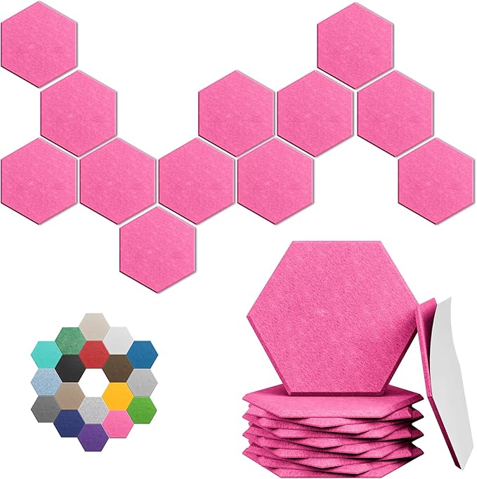 Hexagonal Acoustic Panels-12 Pack High-Density Sound Absorbing Panels 12"X10"X0.4" for Enhanced Noise Reduction, DIY Design, Idea for Studios, Offices, and Home Theaters(Peach Pink)