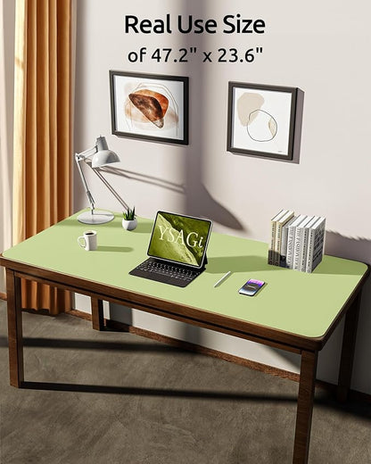 YSAGi Leather Desk Protector, Office Mat, Large Mouse Mat, Non-Slip PU Leather Blotter, Laptop Desk Pad, Waterproof Writing Pad for Office and Home (Peak Green, 47.2" x 23.6")