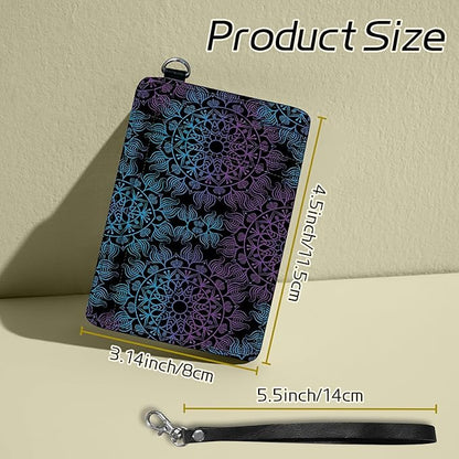BWEGRHE Small Travel Wallets, Purple Blue Mandala Slim Minimalist Front Pocket Wallet with Wristlet, RFID Blocking PU Leather Credit Card Holder with ID Window Change Purse for Men Women