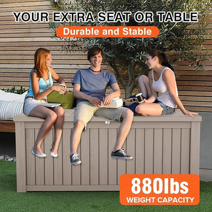 Decksplore 180 Gallon Outdoor Storage Box Waterproof Lockable Resin Deck Box Large, Patio Storage Bin for Pool Accessories Cushion Furniture, Garden Tools, UV-Resistant Outside Delivery Grey
