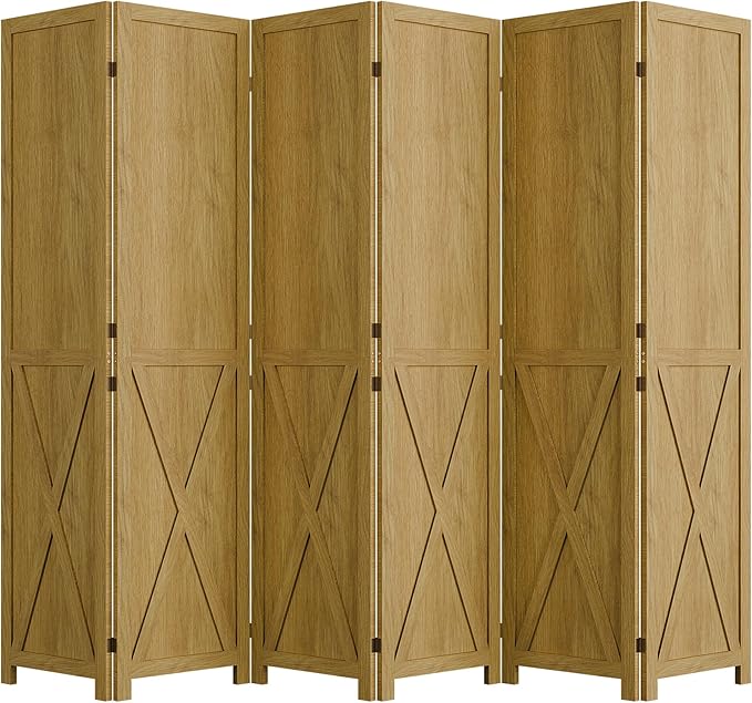 Cozy Castle Wood Room Divider, 6 Panels Folding Privacy Screen, 66.9'' Wall Divider, Barnwood Room Separator, Freestanding Partition, Temporary Wall for for Home Office Restaurant Decorative, Natural
