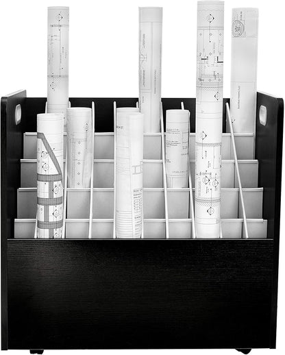 Adir Blue Print Storage Organizer - Mobile Roll File Cart, Construction Plan Holders, Blueprint Cabinet with Wheels, Roll Files Storage for Office and Home (50 Slots, Black)