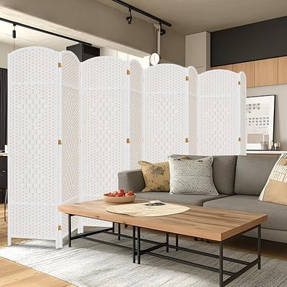 DURASPACE 8 Panel Room Divider, 6ft Tall Folding Privacy Screen, 19.5" Wide Panels, 360°Rotation, Hand-Woven Freestanding Wood Partition for Room Separation