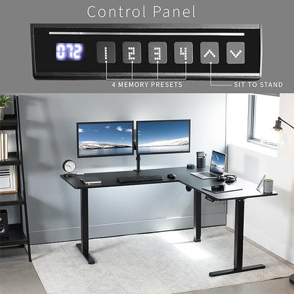 VIVO Electric Corner 63 x 55 inch L-Shaped Standing Desk, Memory Height Adjustment, Black Top Black Frame, DESK-E3CTB