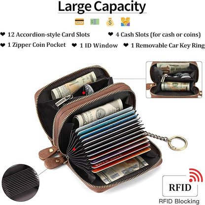 GOIACII Small Genuine Leather Wallet for Women, RFID Blocking Credit Card Holder Wallet