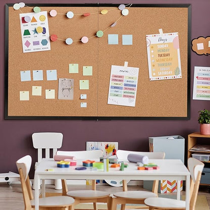 Board2by Extra Large Cork Bulletin Board 72" X 48", Foldable Notice Pin Board for Wall, Black Wood Framed 6'x4' Corkboard, Wall Mounted Noticeboard with 32 Push Pins for School, Home & Office