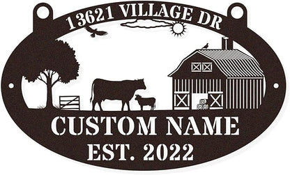 Custom Farmhouse Metal Sign | Personalized Last Name & Established Date Farm Scene Wall Art | Metal Farm Wall Art & Garden Decor | Unique Farmer Gift, Housewarming, or Ranch Decoration