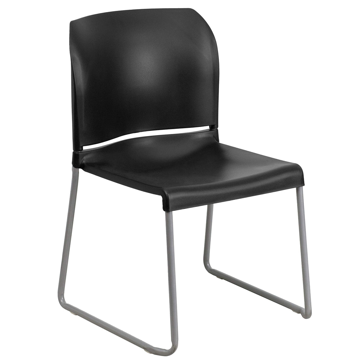 880 lb. Capacity Black Full Back Contoured Stack Chair with Gray Powder Coated Sled Base