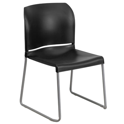 880 lb. Capacity Black Full Back Contoured Stack Chair with Gray Powder Coated Sled Base