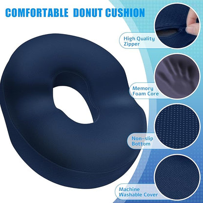 BlissTrends Donut Pillow Seat Cushion, Donut Chair Cushions for Postpartum Pregnancy & Hemorrhoids, Tailbone Pain Relief Cushion, Memory Foam Lifting Cushions for Office & home Chairs (Blue, XX-Large)