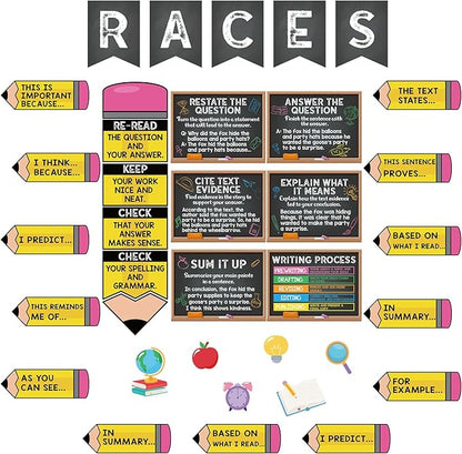 Pasimy Races Writing Strategy Bulletin Board Set Writing Process Posters for Classroom Decorations Races Alphabet Pencil with Sentences Poster Bulletin Board Cutouts Elementary Middle School(Black)