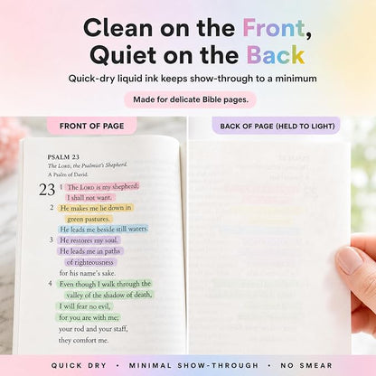 10 Aesthetic Bible Highlighters - Chisel Tip Liquid Ink Marker | Pen with Snap Caps for Clean Highlighting - Assorted Colors, No Bleed & Quick Dry - Bible Marker for Journaling & Studying