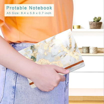Lined Journal Notebook, Marble Hardcover, Medium 5.7 x 8.4 in, 160 Pages Thick Paper, Cute Aesthetic College Ruled Notebook for Journaling Writing Work Office School Women Men, Gray White Gold