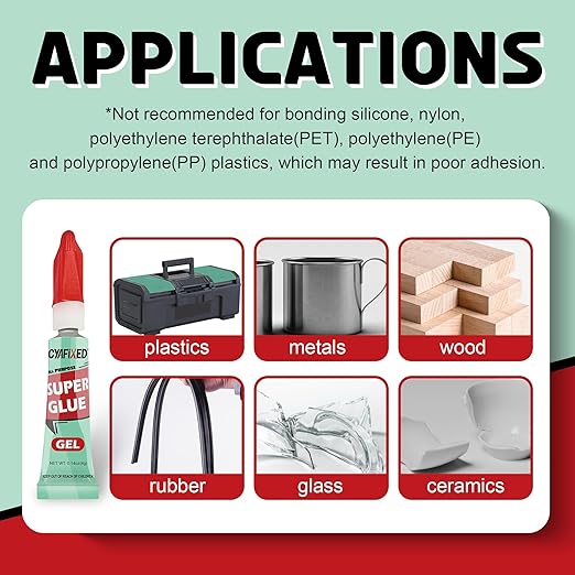 Super Glue Gel Clear for Wood Plastic Metal, Instant Superglue All Purpose Multipack Cyanoacrylate Adhesive Repair Ceramic Model Leather Rubber Glass Pottery, Strong Bonding Single Use Glue Minis