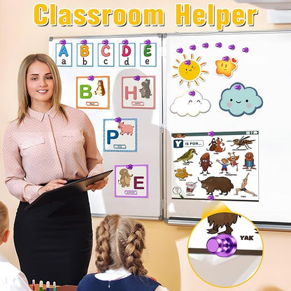 VNDUEEY 16 Pack Purple Fridge Magnets, Refrigerator Magnets Strong Whiteboard Magnet, Small Magnet for Fridge, Magnetic Push Pins for Home, Office, School, Locker, Adult