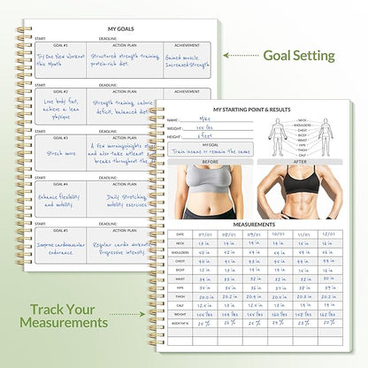 Fitness Journal Workout Planner for Women & Men, A4 (8.5" x 11") Workout Journal Log Book Planner Gift for Track Gym Essentials, Home Workouts, Track Progress, Achieve Wellness Goals, Green