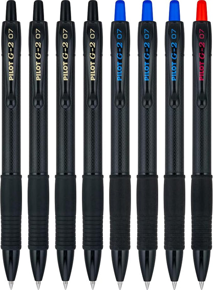 Pilot G2 Edge Black, Blue and Red, Premium Gel Roller Pens, Sensory Writing Experience, 8ct box, Fine Point 0.7 mm