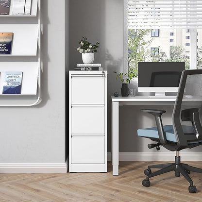 FLIXELIO 3 Drawer File Cabinet with Lock,Metal Vertical Filing Cabinets for Home Office,Heavy Duty File Storage Cabinet for Letter/Legal/A4/F4 Size File,Assembly Require (White, Vertical 3 Drawer)