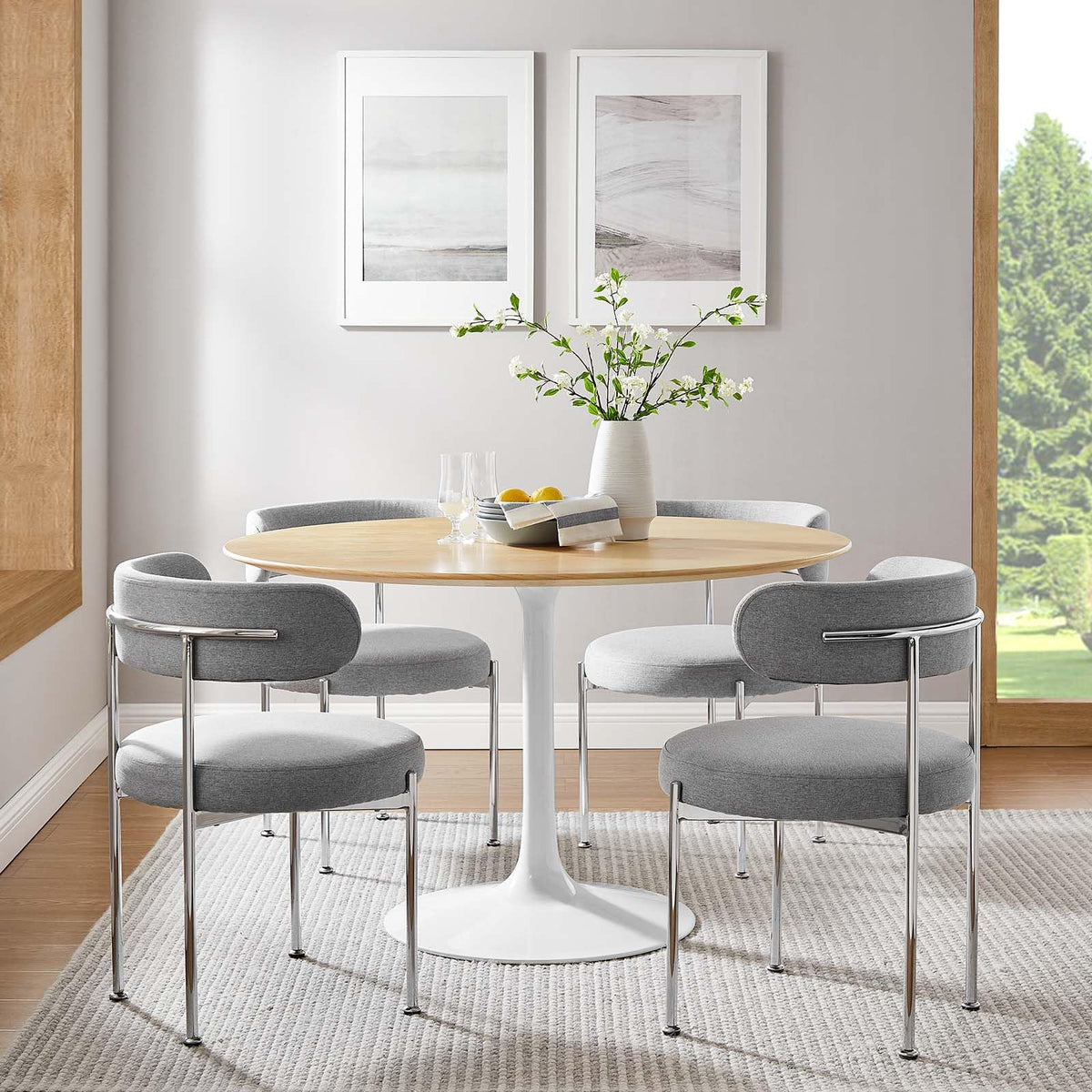 Dining Table, 48", White Natural